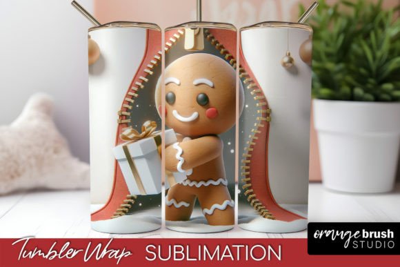 3D Christmas Tumbler Gingerbread Man PNG – Graphics for Festive Tumbler Wraps