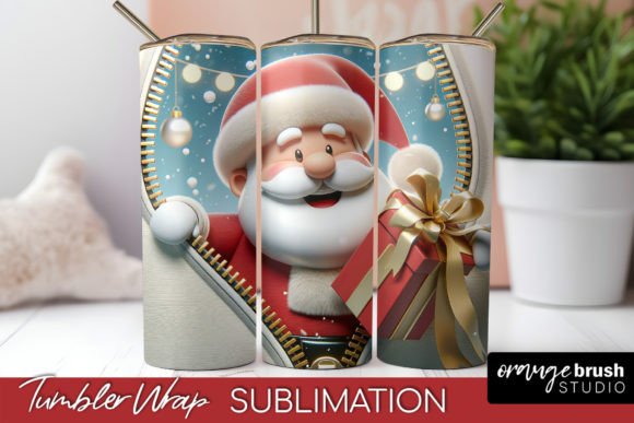 3D ChristmasTumbler Wrap, Zip Wall Santa
