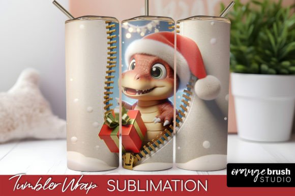 Christmas Tumbler Wrap: 3D Dinosaur Graphics for Tumbler Wraps