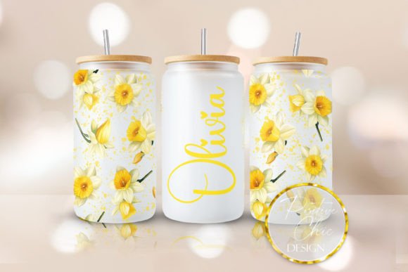 Custom Name Flowers Libbey Glass Can PNG for Crafts