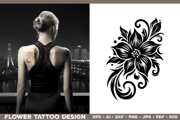 Flower Design SVG: Elegant Flower Tattoo for Crafts & Graphic Design Projects