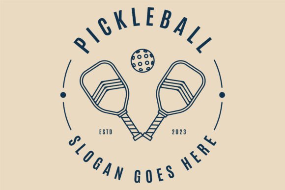 Pickle Ball Logo Line Art with Rackets Graphics