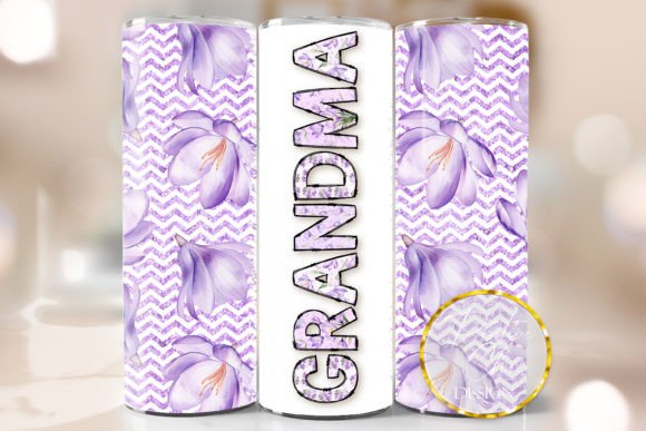 Purple Floral Grandma Tumbler Wrap PNG for Crafts & Graphics