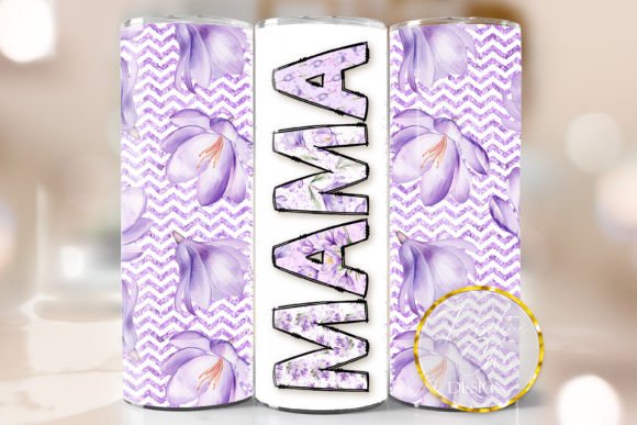 Purple Floral Mama Tumbler Wrap PNG for Crafts & Brand Graphics